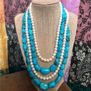 Turquoise & Pearls Layered Necklace